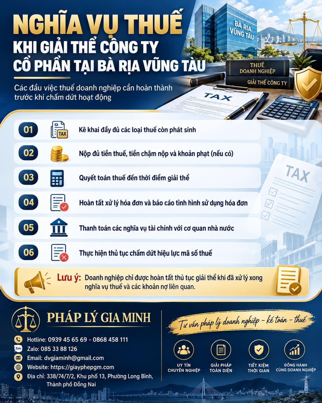 Nghĩa vụ thuế khi giải thể công ty cổ phần tại Bà Rịa Vũng Tàu Nghĩa vụ thuế khi giải thể công ty cổ phần tại Bà Rịa Vũng Tàu