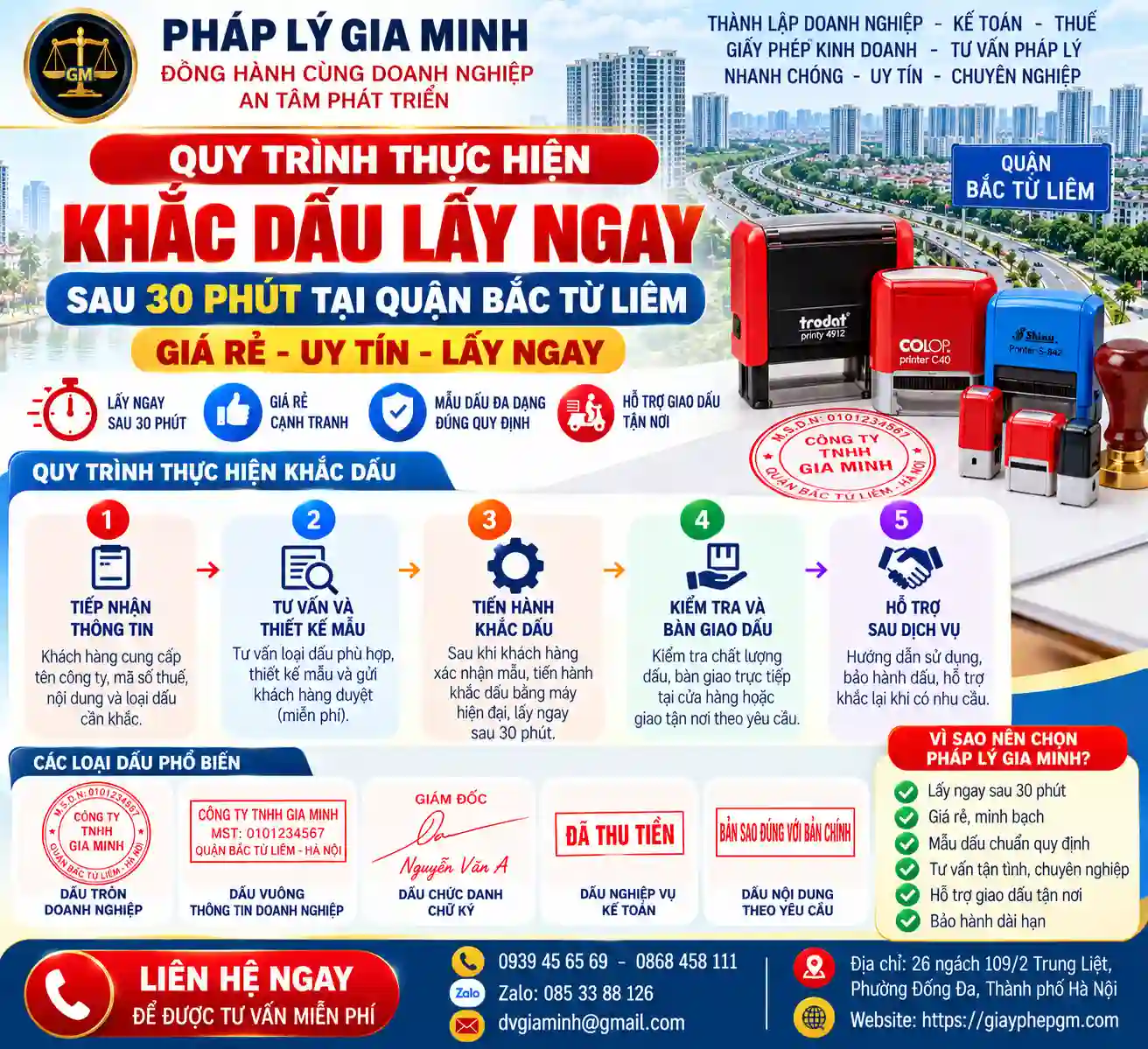 Quy trình khắc dấu lấy sau 30 phút, giá rẻ tại Bắc Từ Liêm