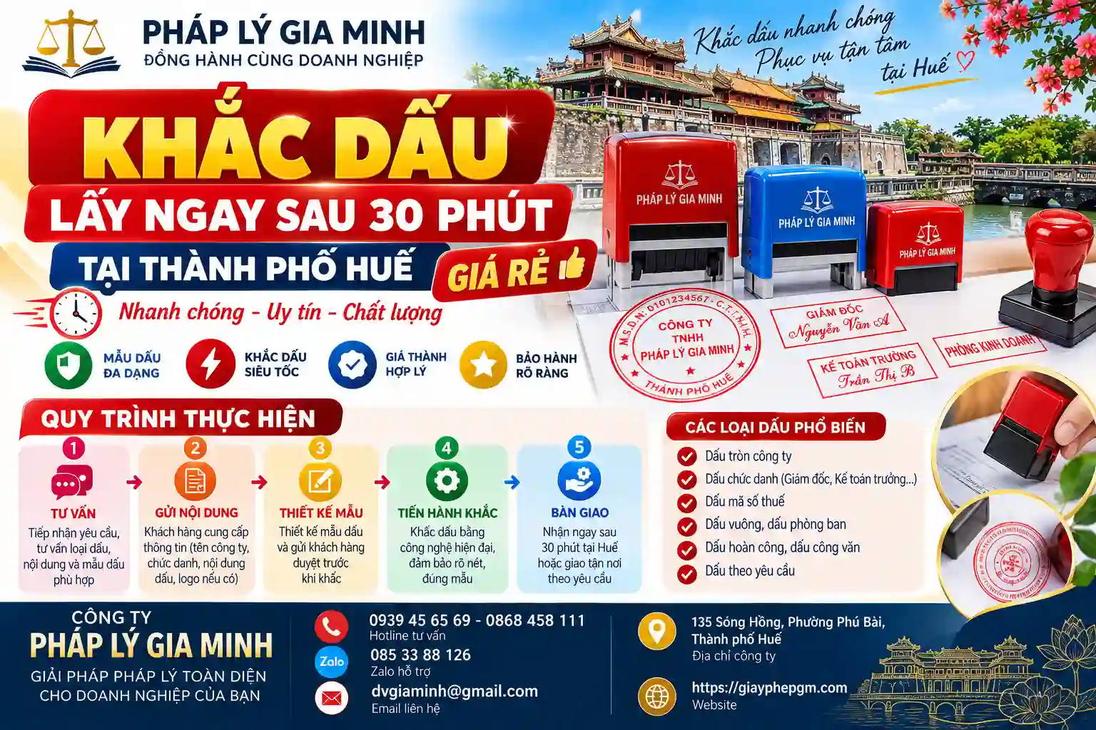 Quy trình khắc dấu lấy sau 30 phút, giá rẻ tại TP. Huế